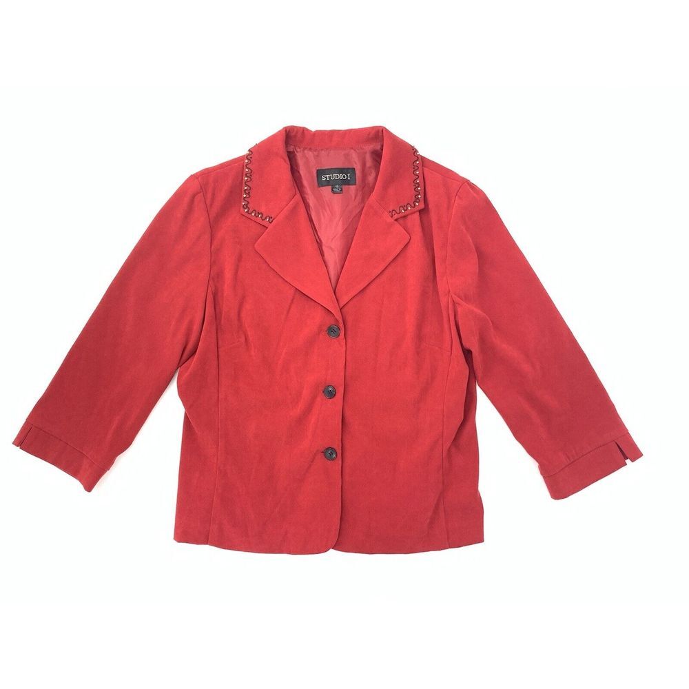 Studio I Red 3 Front Button Decorative Bead Collar Women's Jacket Size‎ 12